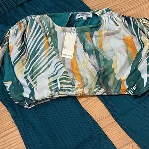 Andrea Iyamah Teal and Yellow Abstract Top
